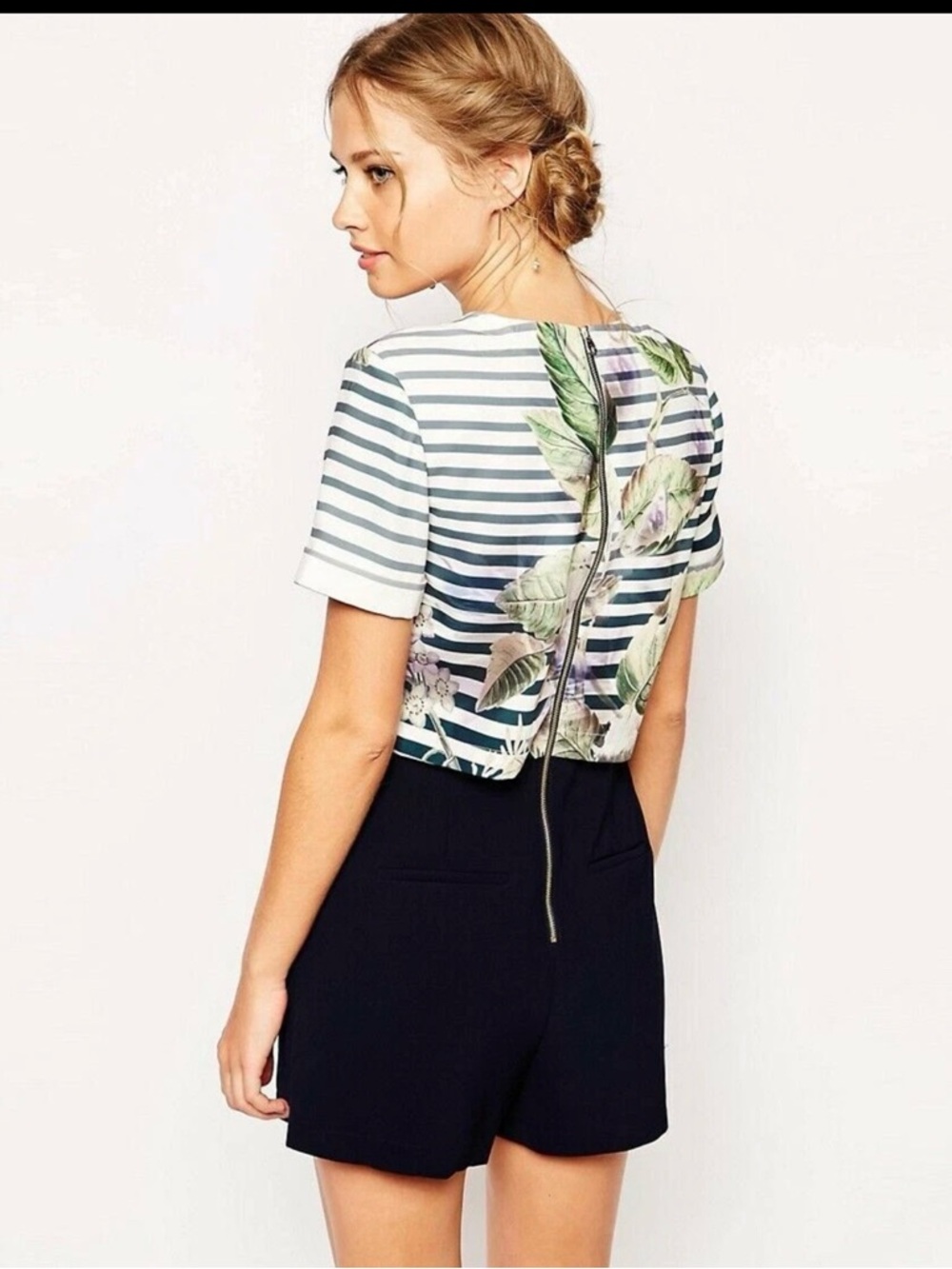 Ted Baker Intia Feminine Peony Floral Playsuit Striped Overlay US 2 - Picture 5 of 5